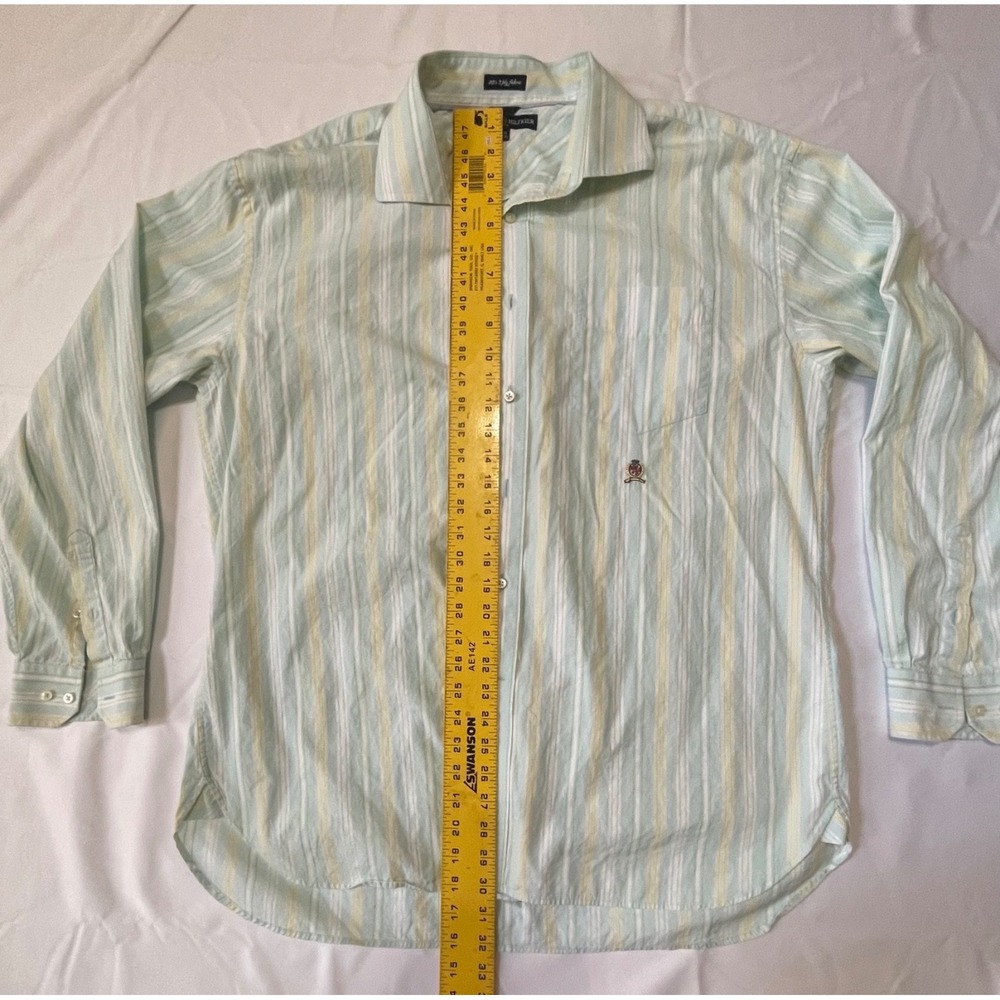 Tommy Hilfiger XL Striped Shirt Flare Collar 2-Ply Cotton 12/05 green striped - Picture 6 of 10